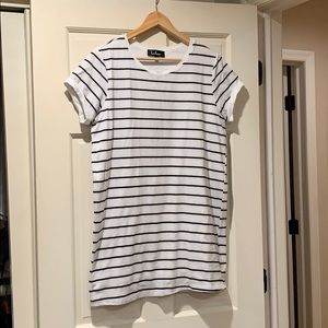 Lulus Cafe Society Black Cream Striped Shirt Dress